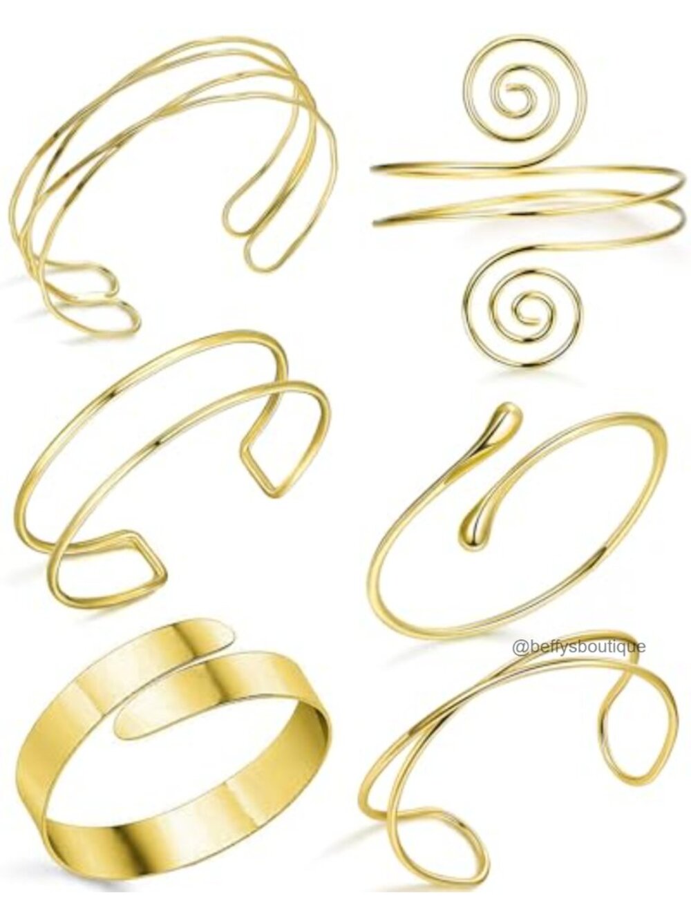 6 Pc Gold Plated Arm Cuff Set Open Adjustable Bracelets Women Minimalist
